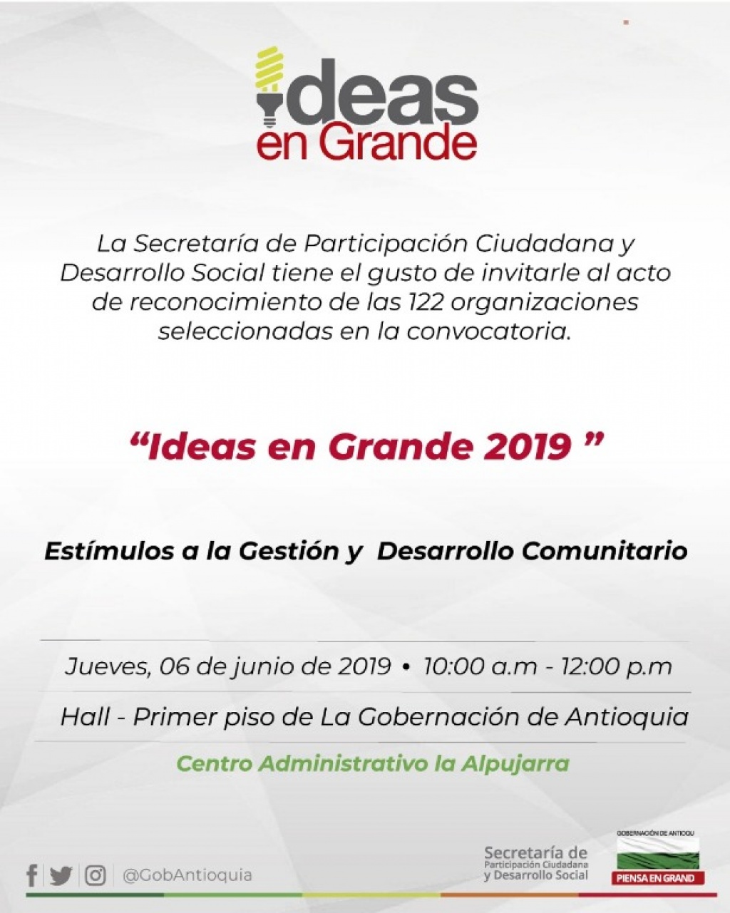 Invitación: Ideas en Grande 2019, estímulos a la Gestión y Desarrollo Comunitario