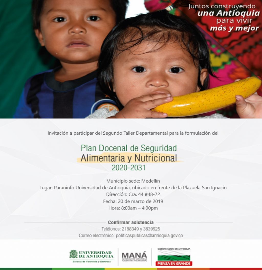 Invitación al taller para la formulación del Plan Docenal de Seguridad Alimentaria y Nutricional 2020 - 2031