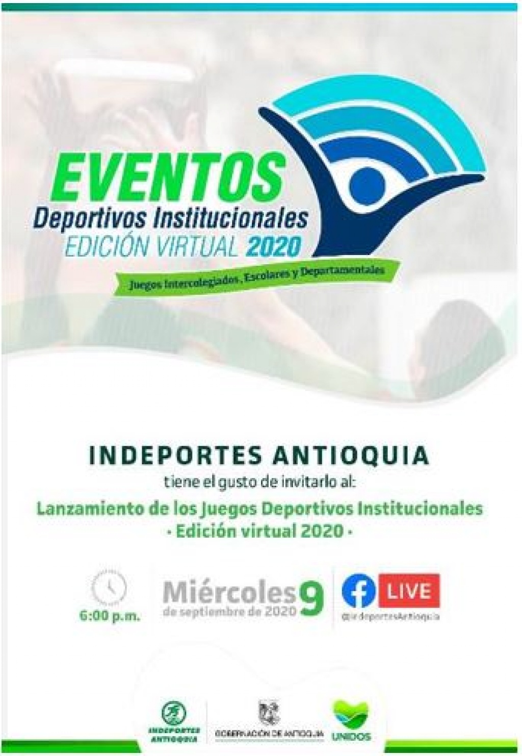 El miércoles 9 de septiembre Indeportes Antioquia hará el lanzamiento de los Juegos Deportivos 2020, edición virtual 