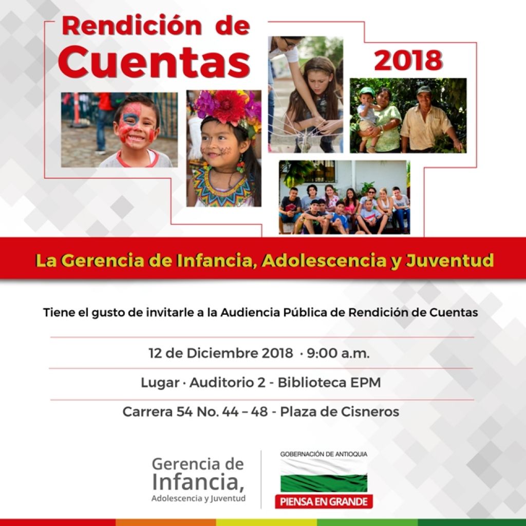 La Gerencia de Infancia, Adolescencia y Juventud invita a la rendición de cuentas 12 de diciembre de 2018