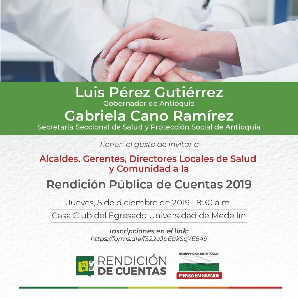 Invitación a la rendición de cuentas 2019 de la Secretaría Seccional de Salud y Protección Social de Antioquia