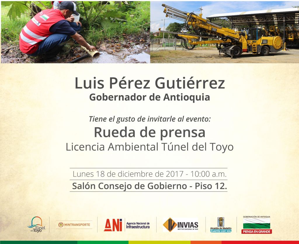 Invitación rueda de prensa Licencia Ambiental Túnel del Toyo