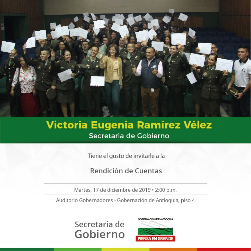 Invitación de la Secretaria de Gobierno de Antioquia, Victoria Eugenia Ramírez a la Rendición de Cuentas