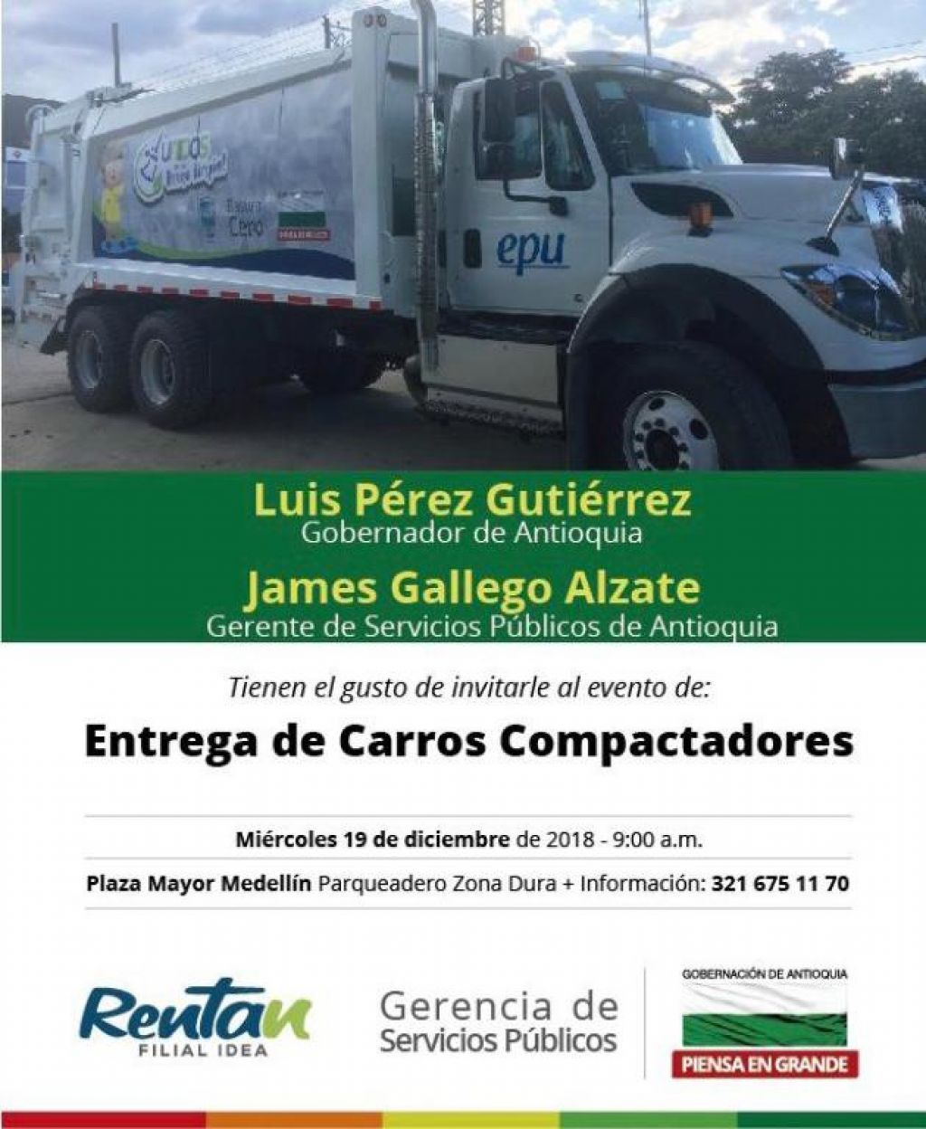 27 municipios de Antioquia recibirán del Gobernador Luis Pérez Gutiérrez vehículos recolectores de basuras