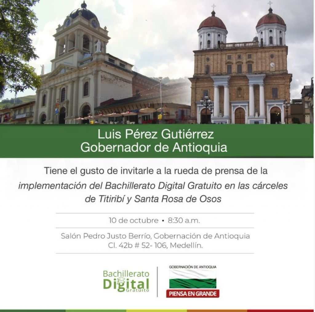 Invitación rueda de prensa implementación Bachillerato Digital en cárceles de Titiribí y Santa Rosa de Osos