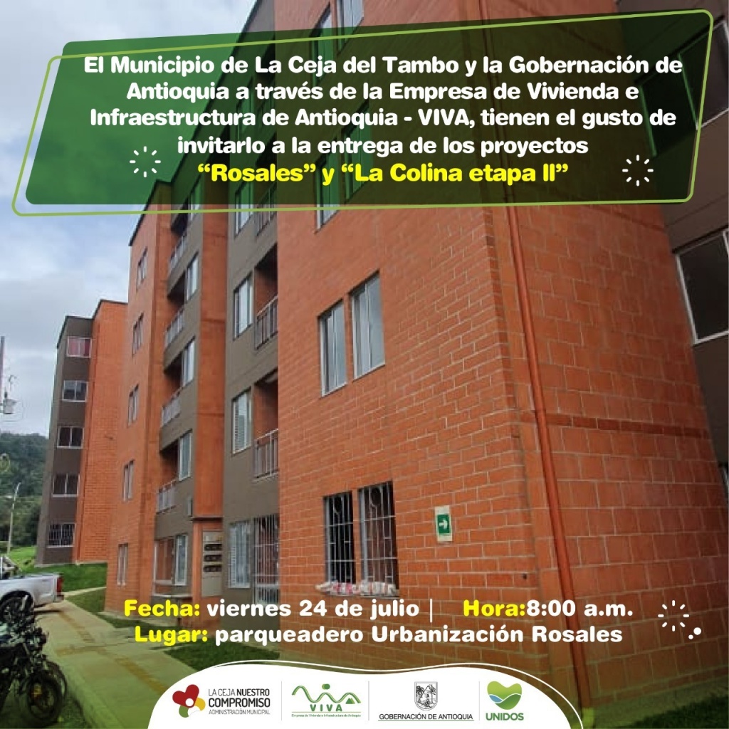 Invitación para mañana viernes a entrega de viviendas en La Ceja