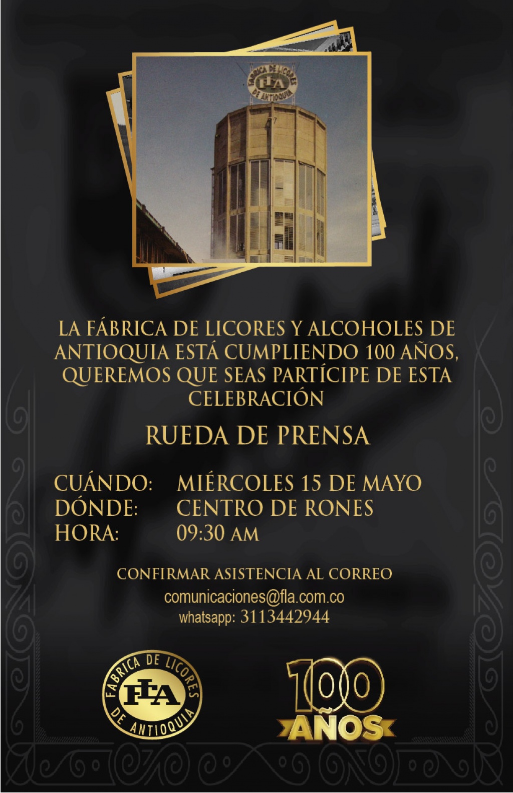 Un centenario de motivos para brindar Fábrica De licores y Alcoholes de Antioquia