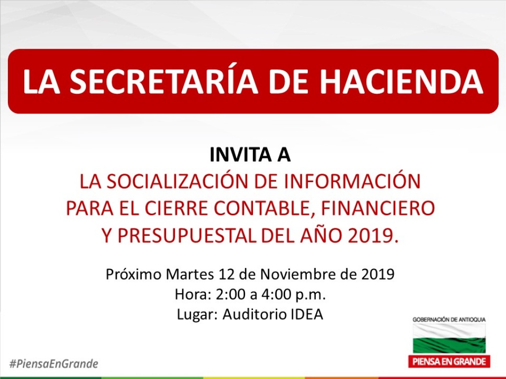 Invitación a Socialización de Información para el cierre contable, financiero y presupuestal de la vigencia 2019