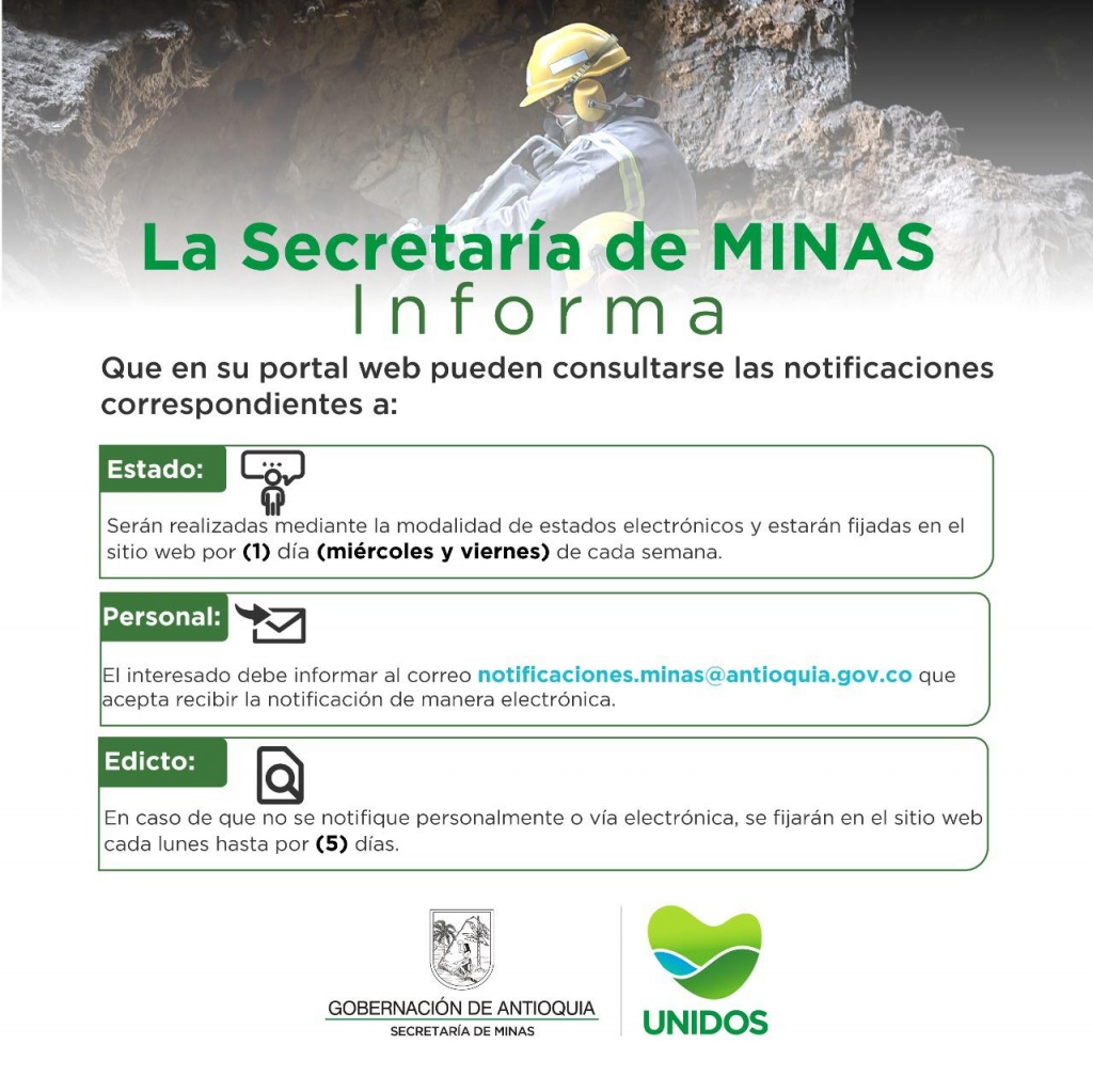 Términos y condiciones de los mecanismos de notificación y comunicación electrónica para los actos y documentos expedidos por la Secretaría de Minas