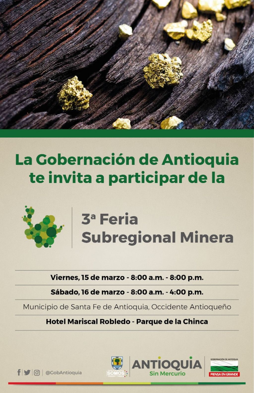 Invitación a la 3a Feria Nacional Minera. Santa Fe de Antioquia. 15 y 16 de marzo de 2019