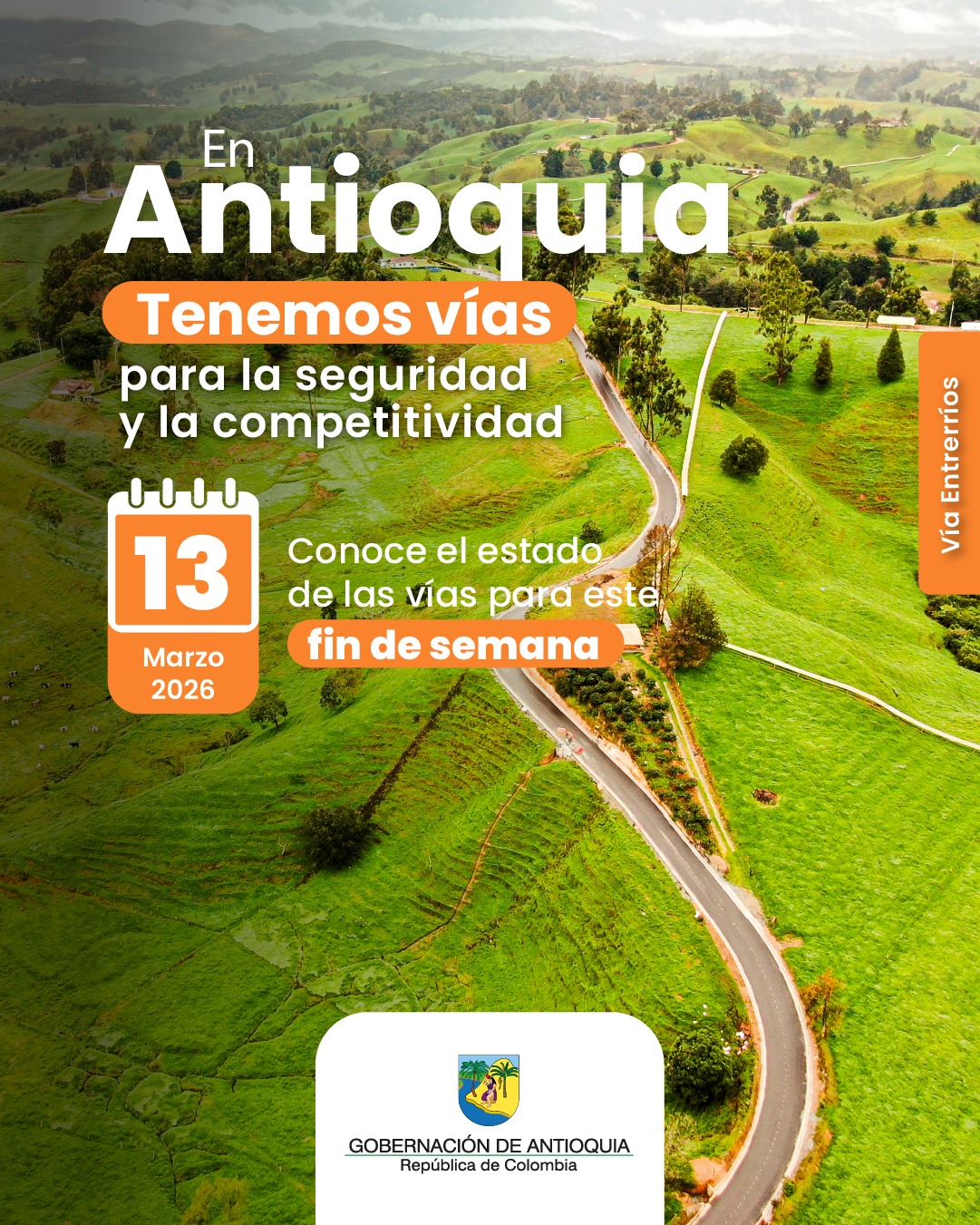 Estado de las vías en Antioquia para este fin de semana