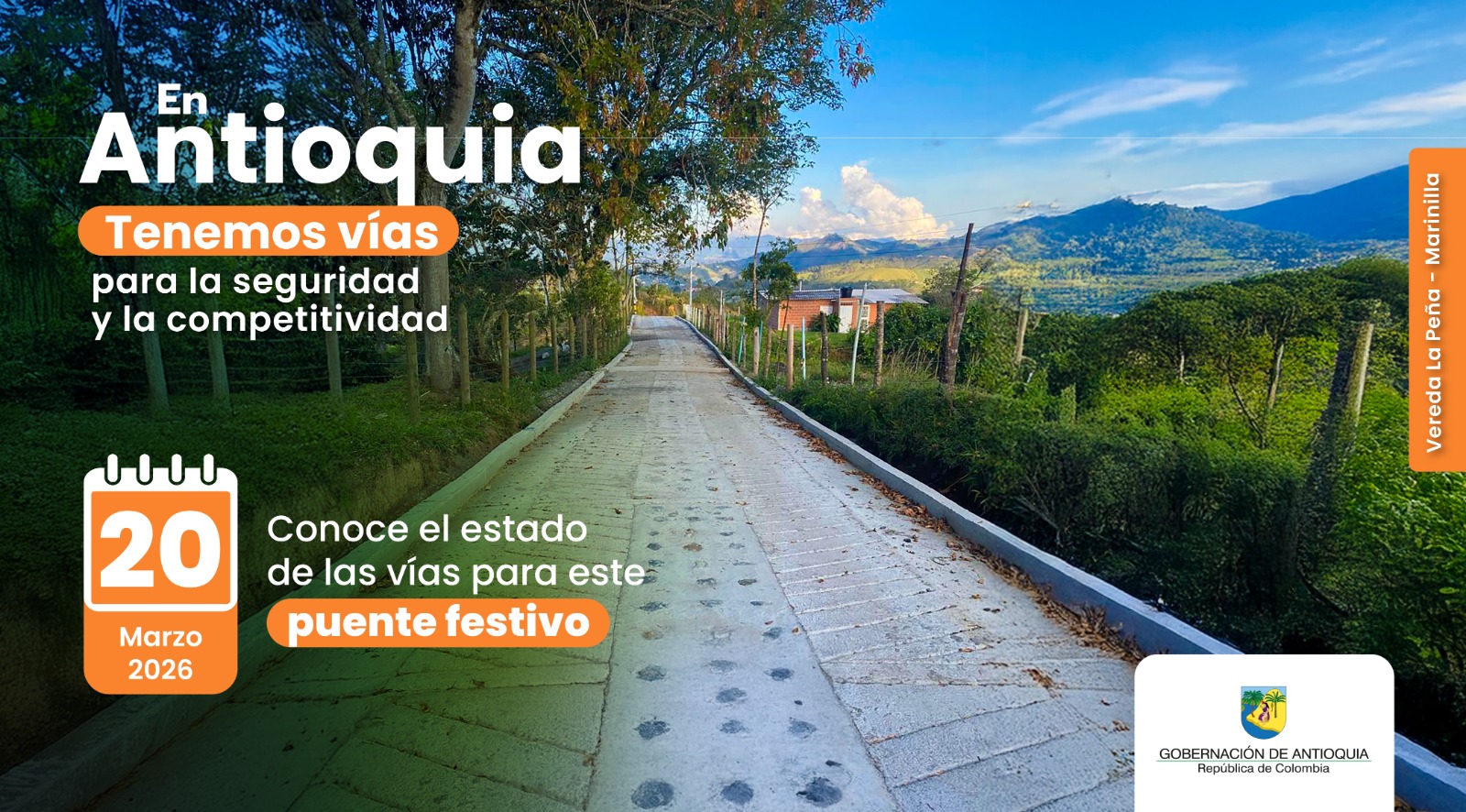 Estado de las vías en Antioquia para este fin de semana