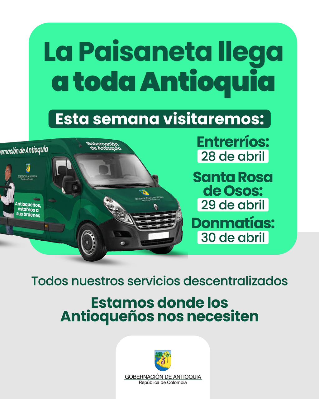 La Paisaneta sigue recorriendo Antioquia con toda la oferta institucional para los territorios