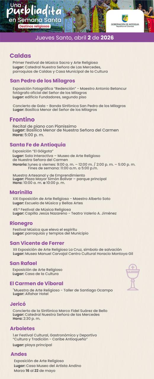 Antioquia se prepara para Semana Santa 2026 con rutas de fe, cultura  y turismo en todo el territorio