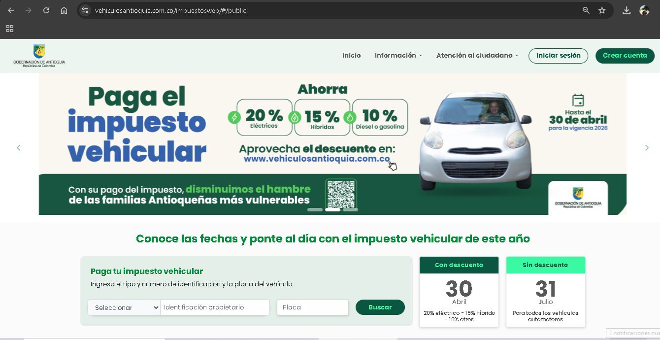 Paga el impuesto vehicular de forma segura en www.vehiculosantioquia.com.co
