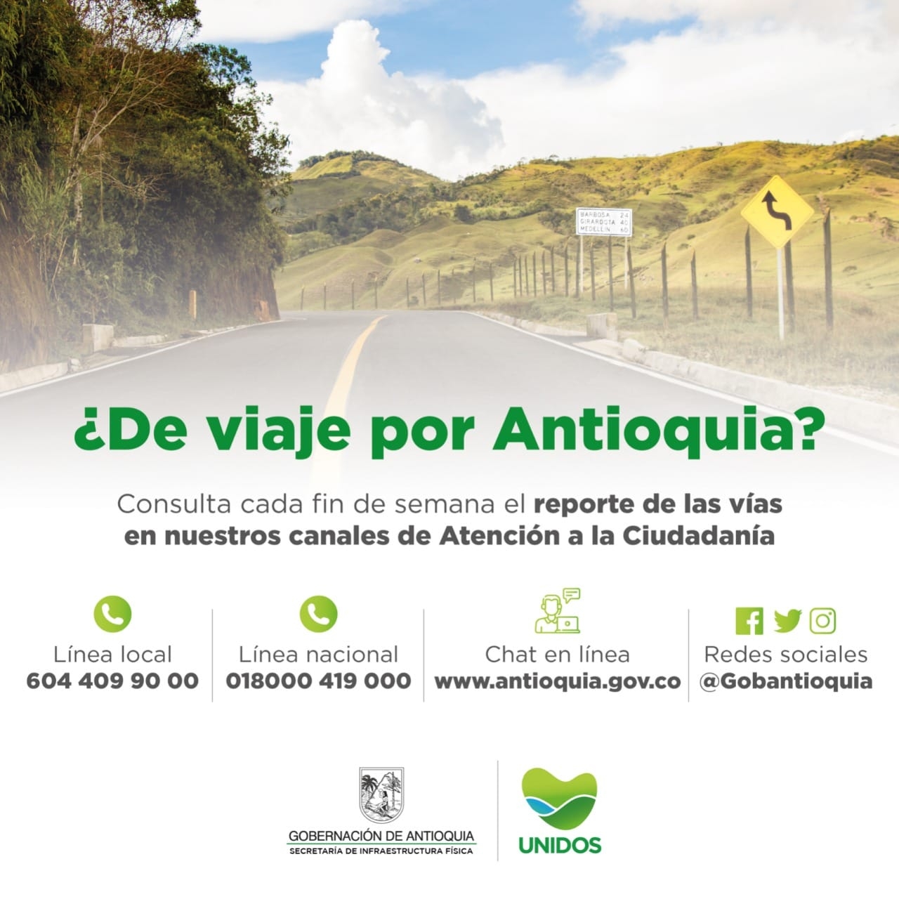 Estado de la red vial a cargo del departamento para este fin de semana