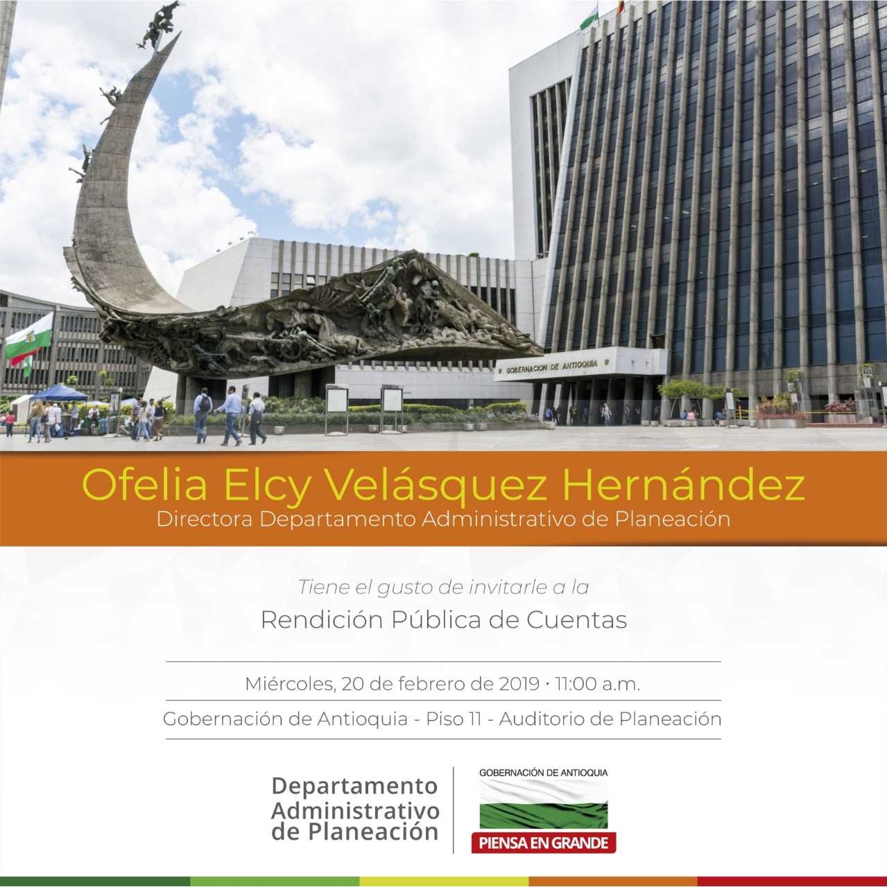 Invitación desde el Departamento Administrativo de Planeación para la Rendición de Cuentas, miércoles 20 a las 11:00